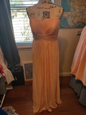 David's Bridal Strapless Peach Chiffon Gown